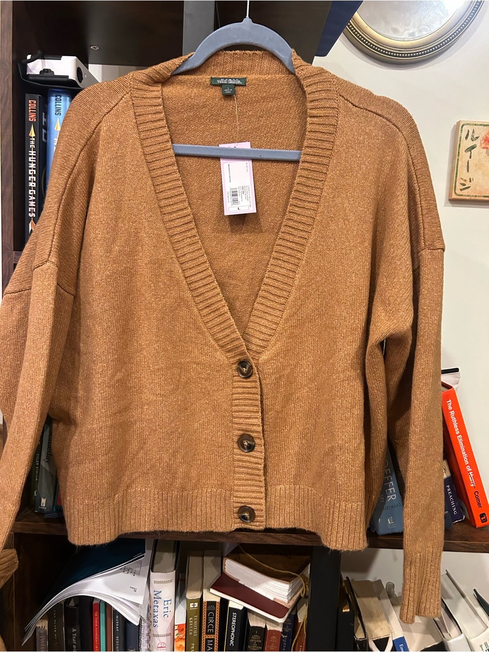wild fable Camel Brown Cropped V-Neck Button Cardigan